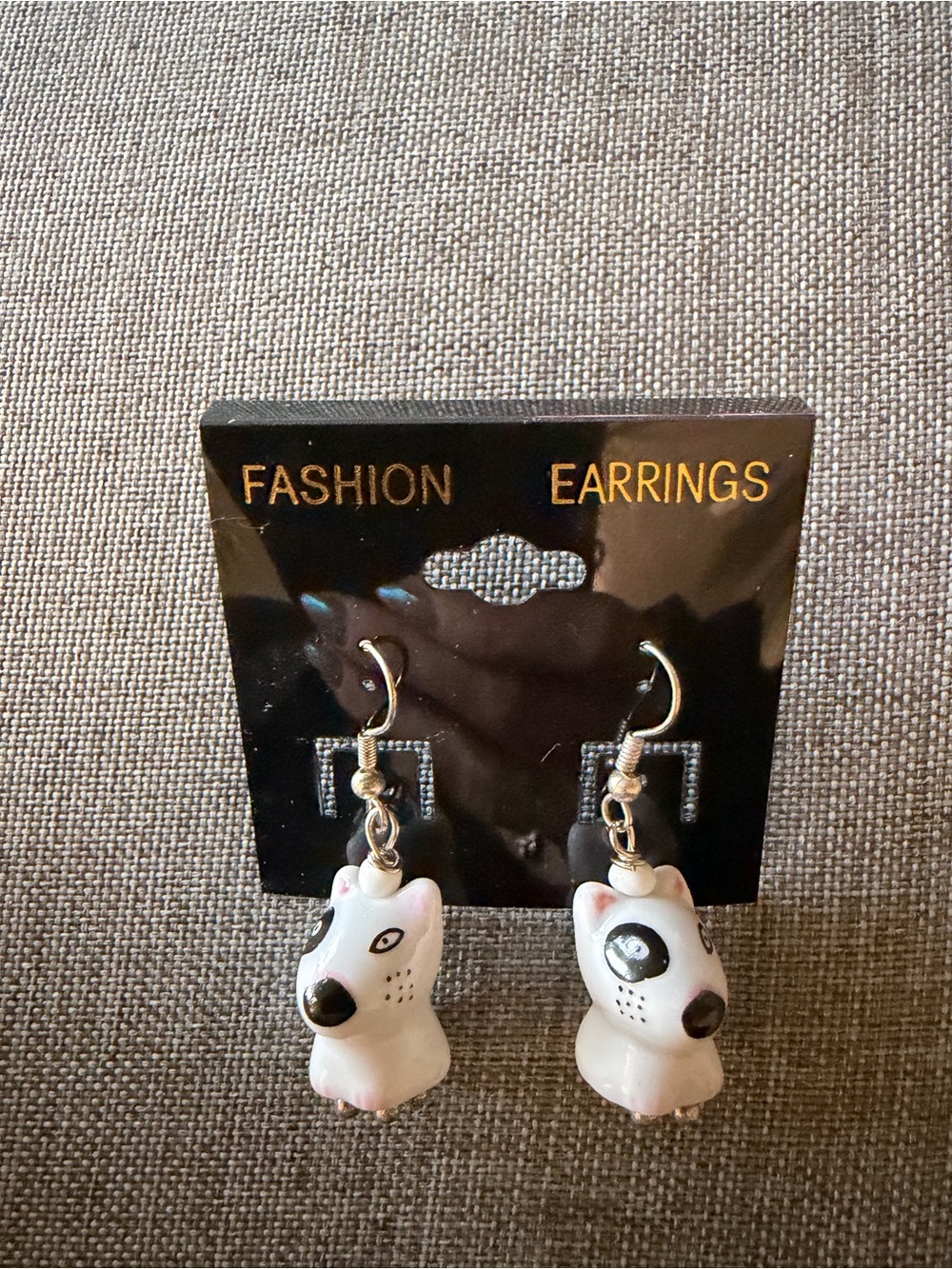 White Dog Charm Dangle Earrings
